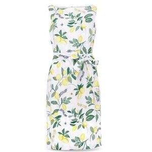 HOBBS LONDON Jaci Lemon Print Linen Sleeveless Sheath Dress Knee Length US Sz 8